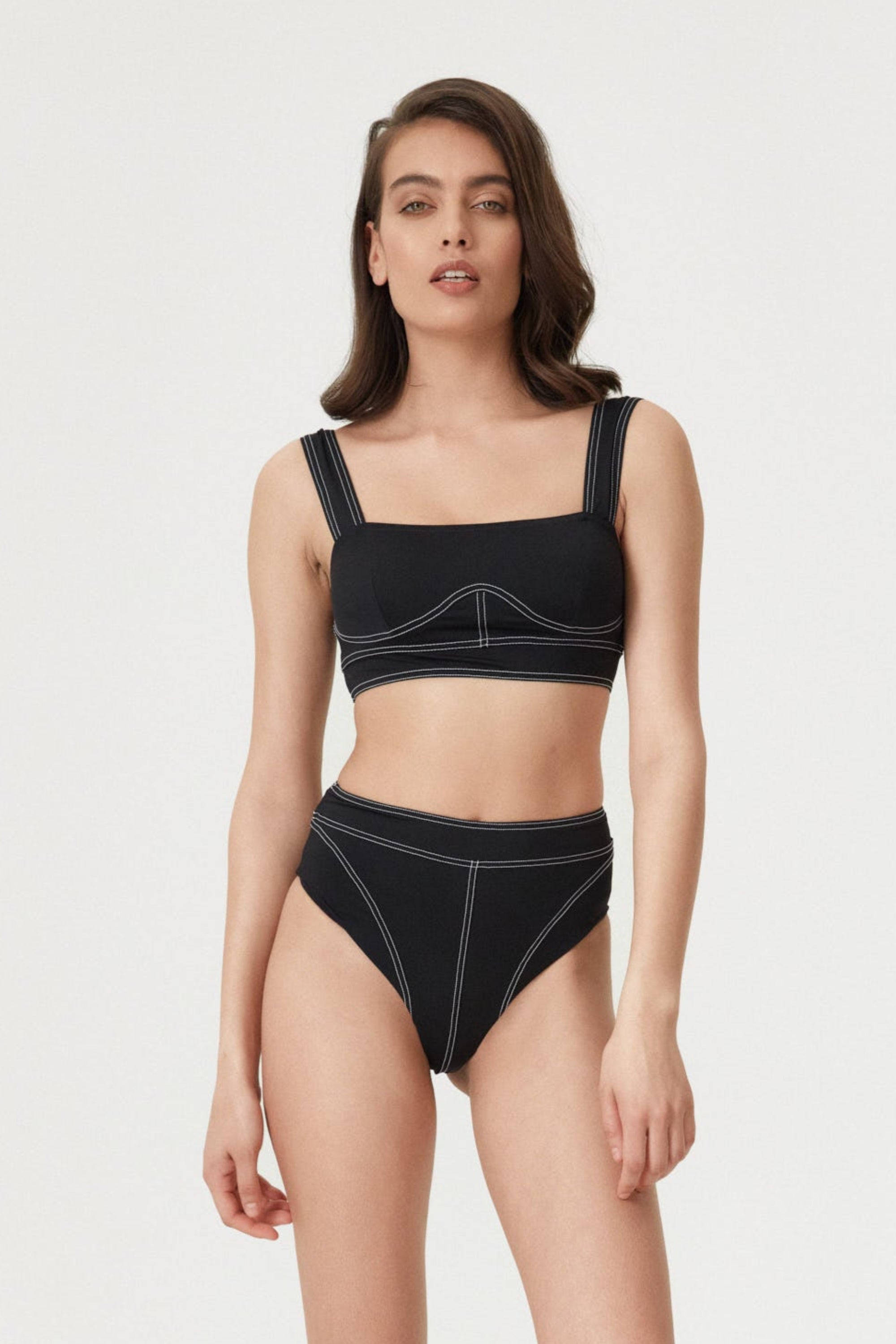 Slip de baie cu talie înaltă Corset Lines Negru