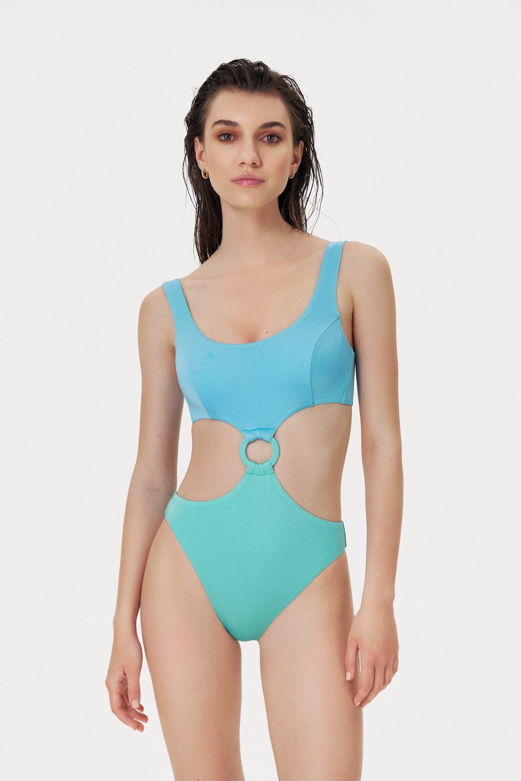 Costum de baie întreg în două culori Turcoaz-Albastru