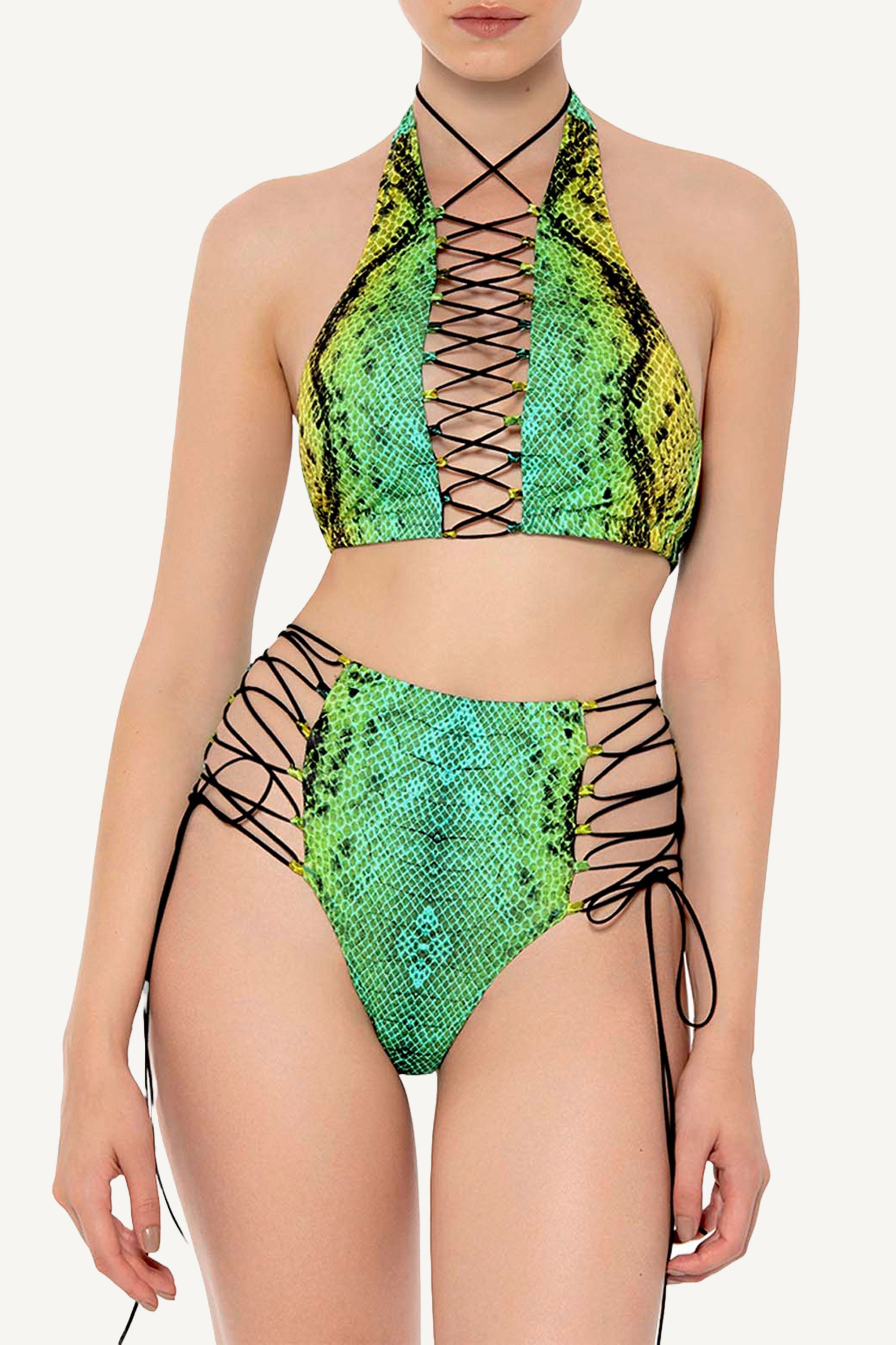 Sutien de baie imprimeu piele de șarpe Addicted Verde
