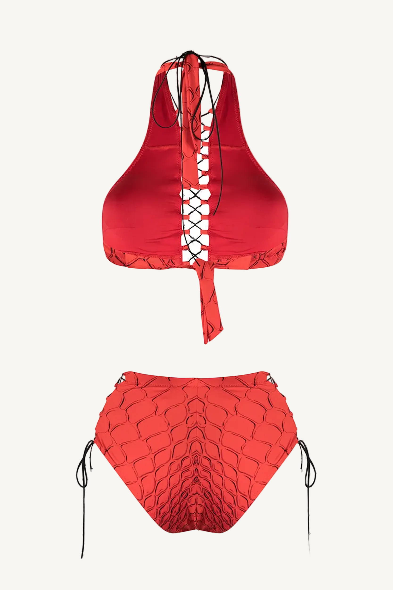 Șarpe Roșu Addicted Top & Slip High Waist cu Șireturi Laterale