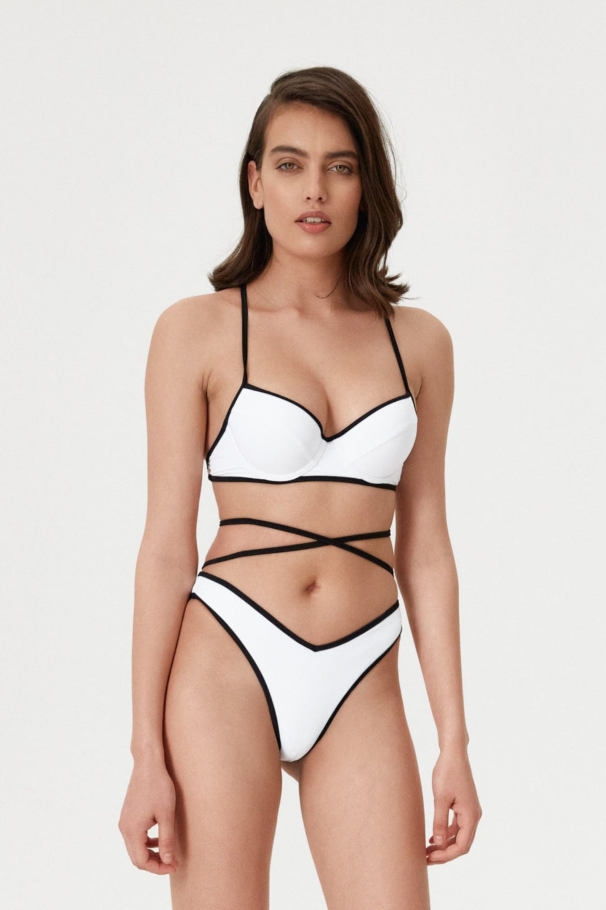 Slip de baie Two-Tone cu talie în V Alb
