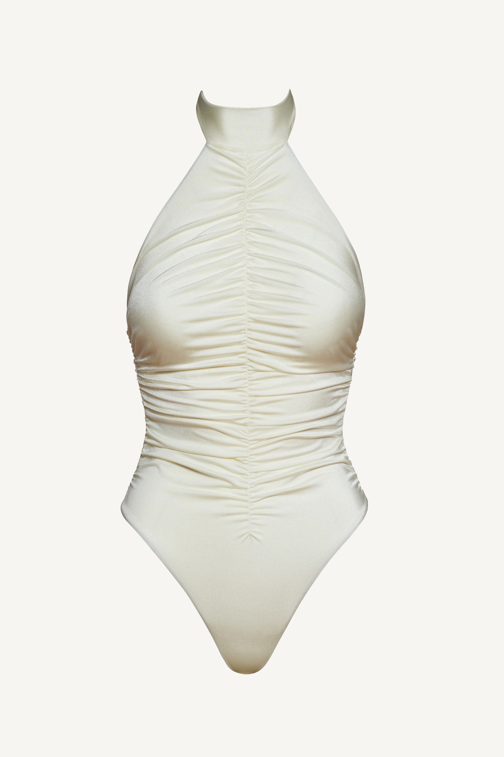 Ivory Ruched Halter Neck One Piece