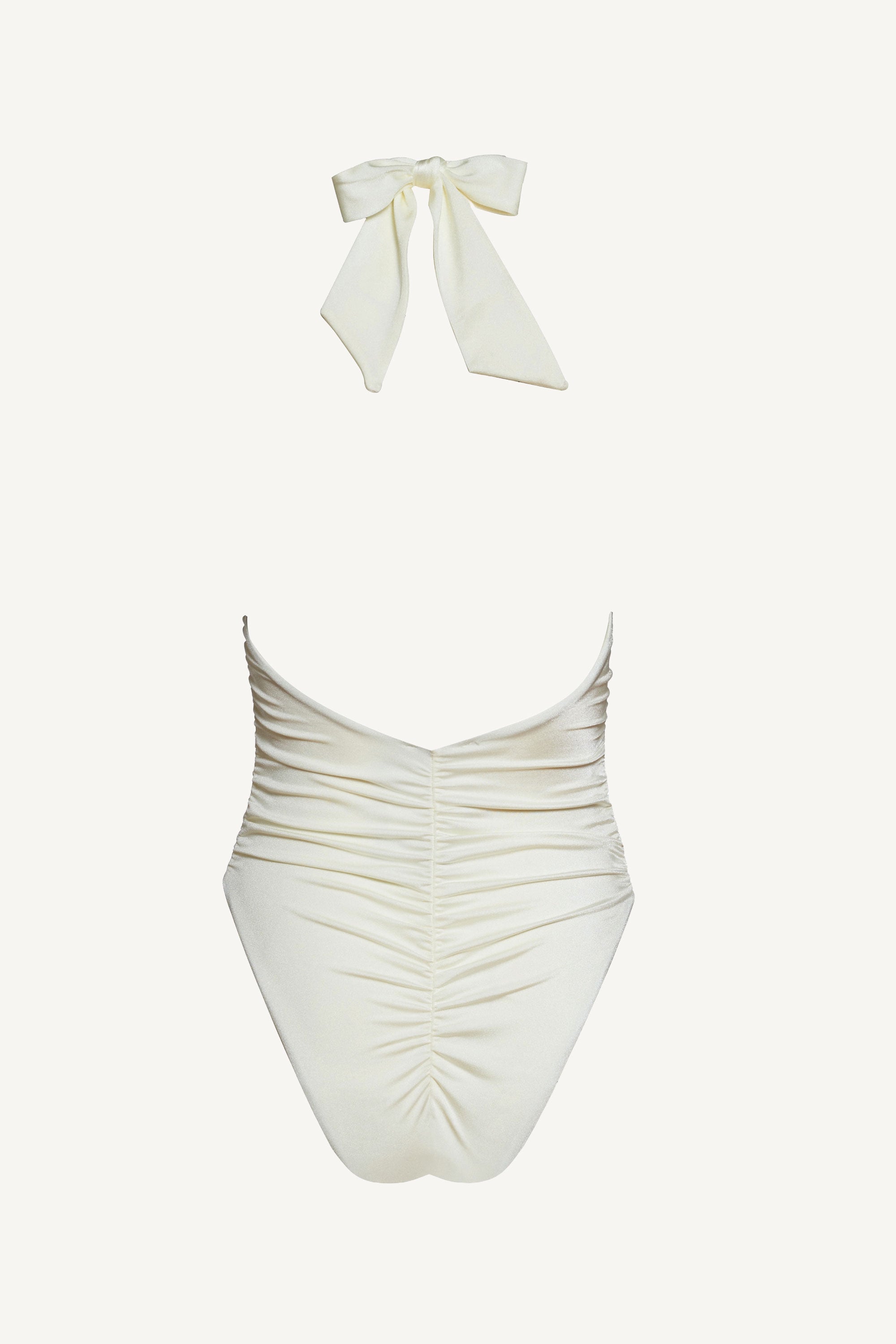 Ivory Ruched Halter Neck One Piece