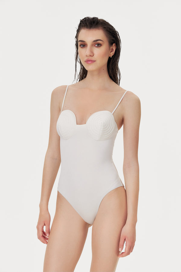 Costum de baie întreg cu spirală Alb