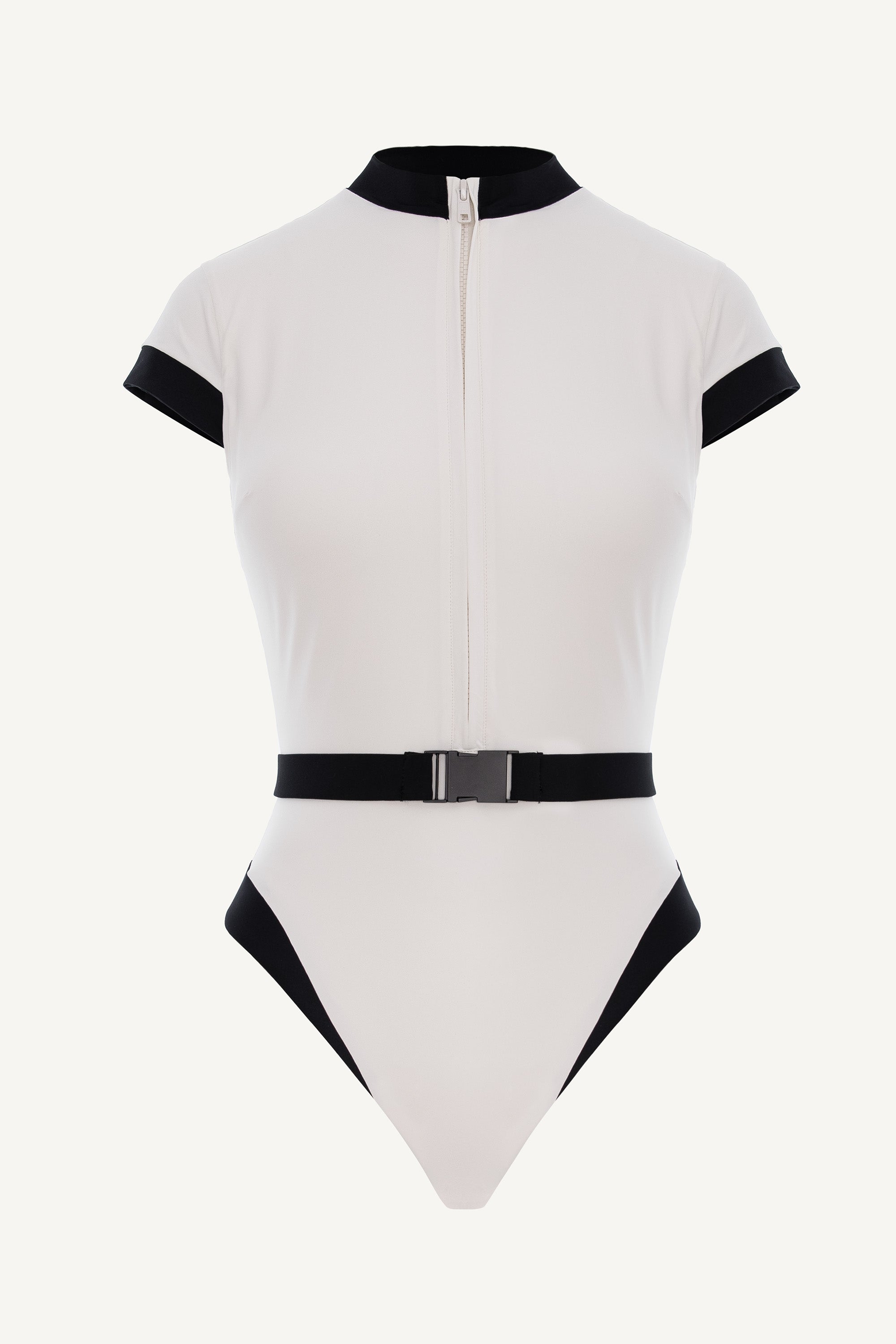 Costum de baie întreg cu mâneci scurte Elara Alb