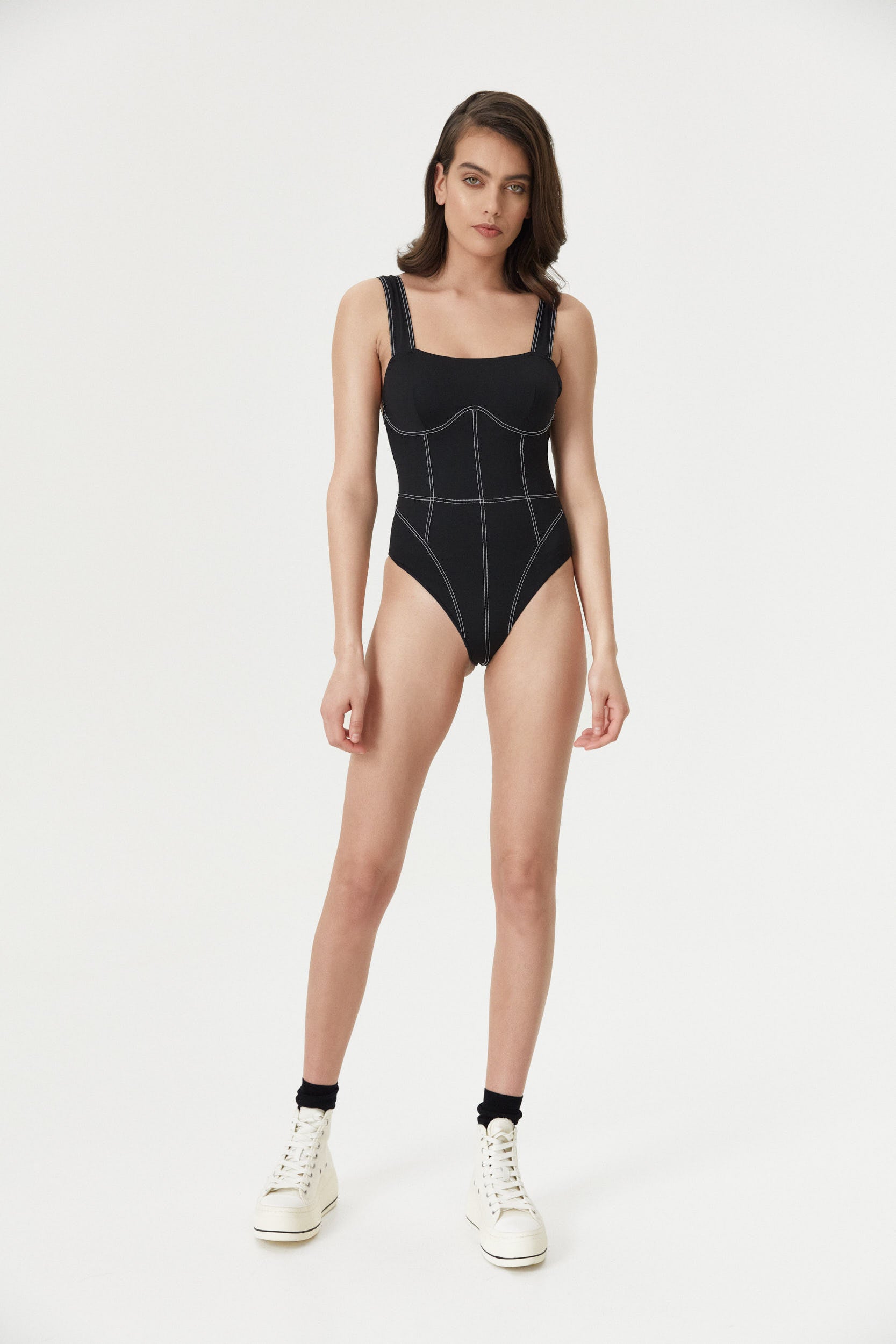 Black Corset Lines One-Piece