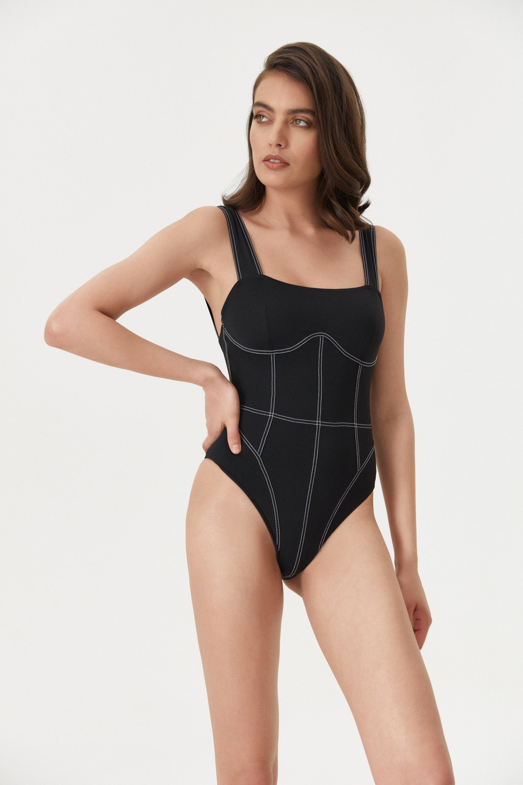 Black Corset Lines One-Piece