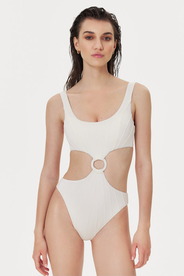 Costum de baie întreg Coquillage Cut-Out Alb perlat