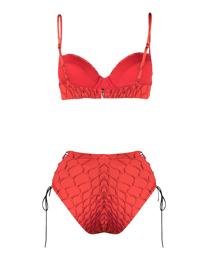 Red Snake Push-Up Bra & Tie Side High Waist Bikini