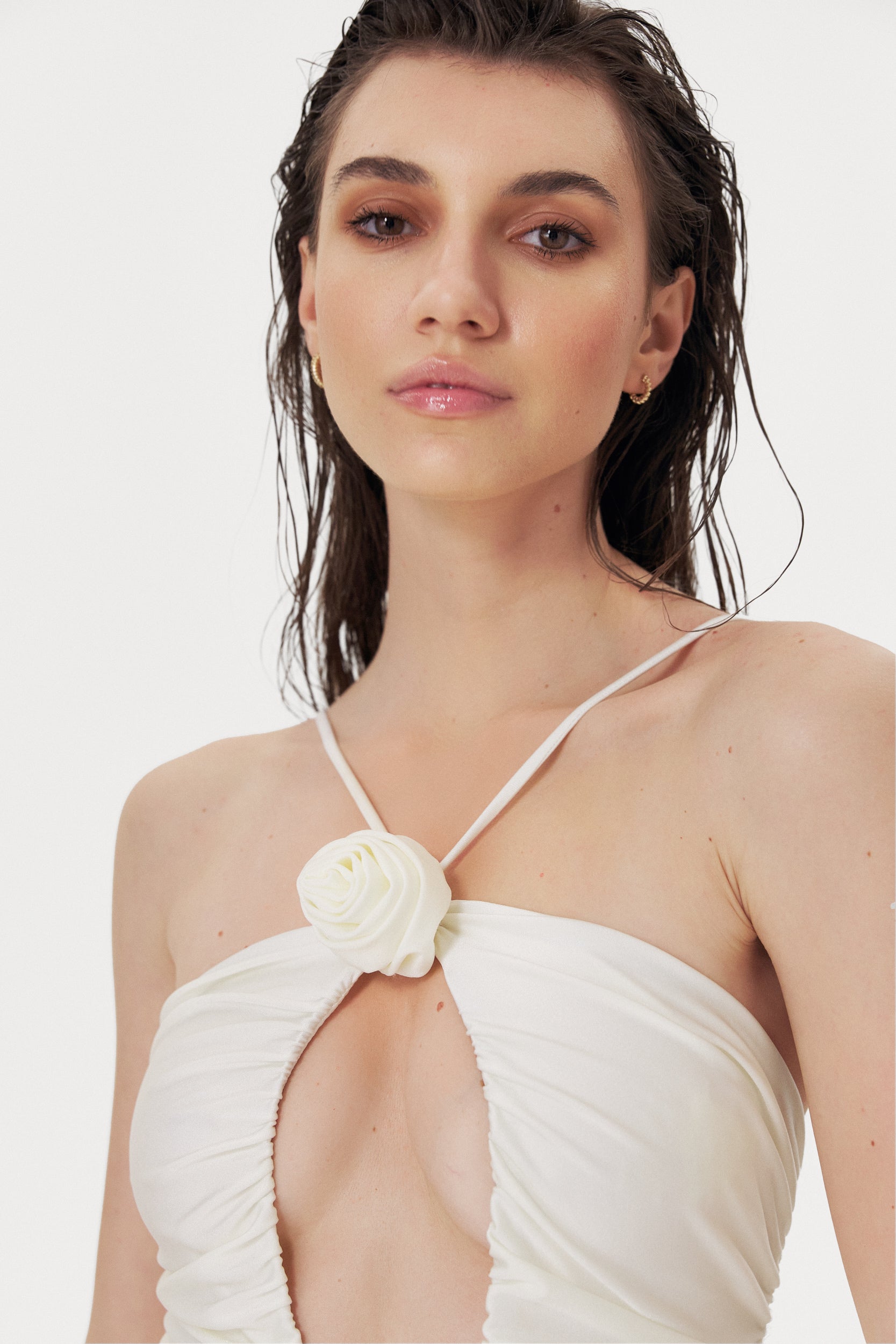 Ivory Flower Ruched One Piece